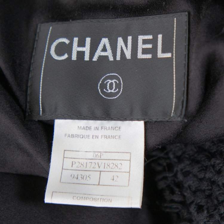 Pre Owned Chanel Black Silk & Cotton Fringed Button Front Jacket L