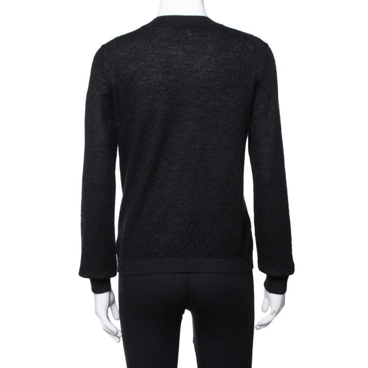 Pre Owned  Chanel Black Bead Embellished Mohair Button Front Cardigan M