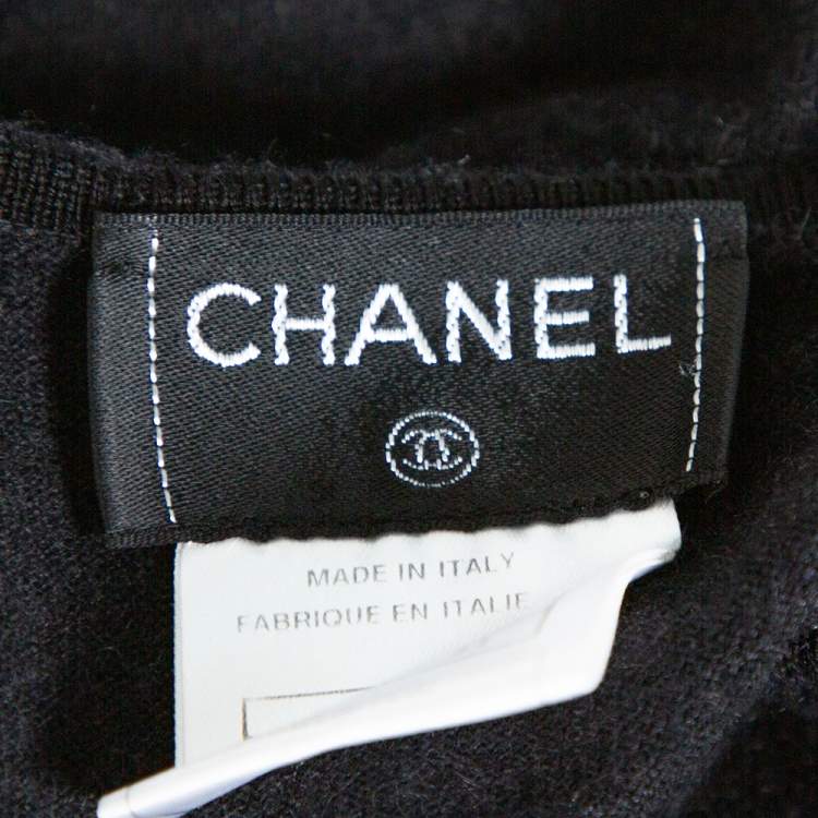 Pre Owned Chanel Black Cashmere Knit Round Neck Top L