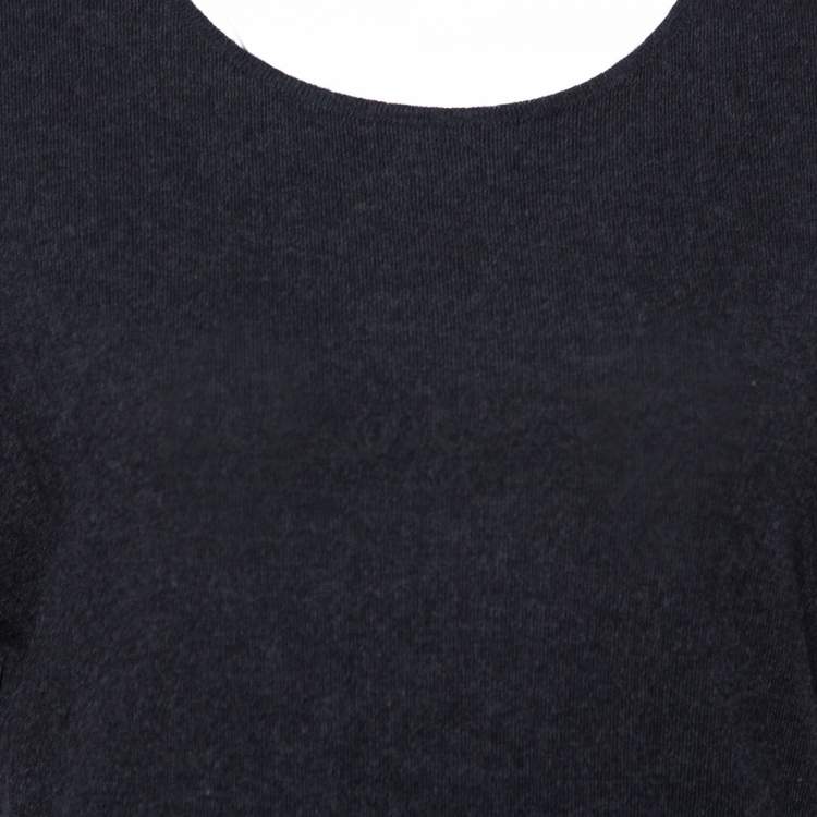 Pre Owned Chanel Black Cashmere Knit Round Neck Top L