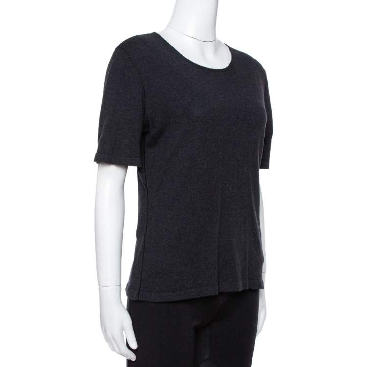 Pre Owned Chanel Black Cashmere Knit Round Neck Top L