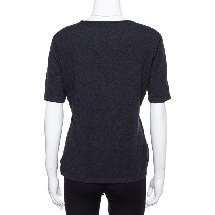 Pre Owned Chanel Black Cashmere Knit Round Neck Top L