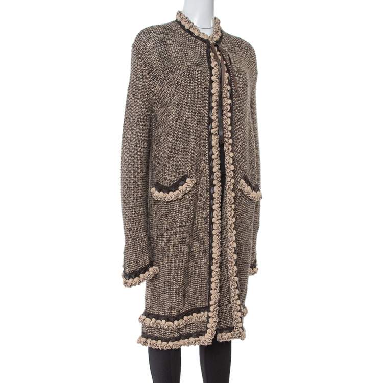 Chanel Vintage Brown Tweed Braided Trim Tie Neck Coat L Chanel | TLC