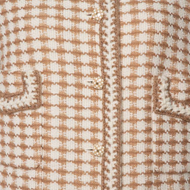 مملوكة مسبقًا Chanel Vintage Beige Houndstooth Tweed Button Front Jacket L