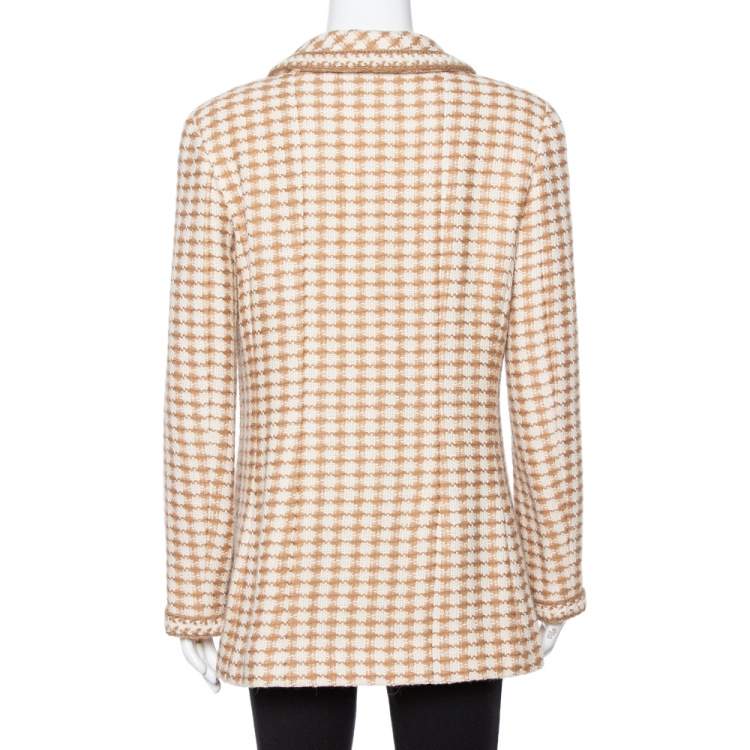 مملوكة مسبقًا Chanel Vintage Beige Houndstooth Tweed Button Front Jacket L