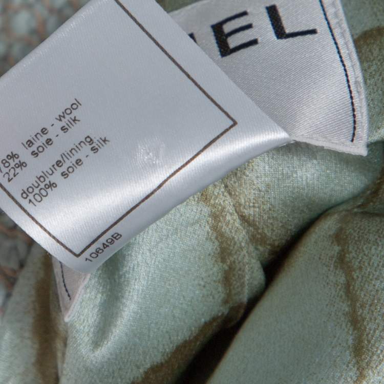 Pre Owned Chanel Vintage Mint Blue Tweed Open Front Coat XL