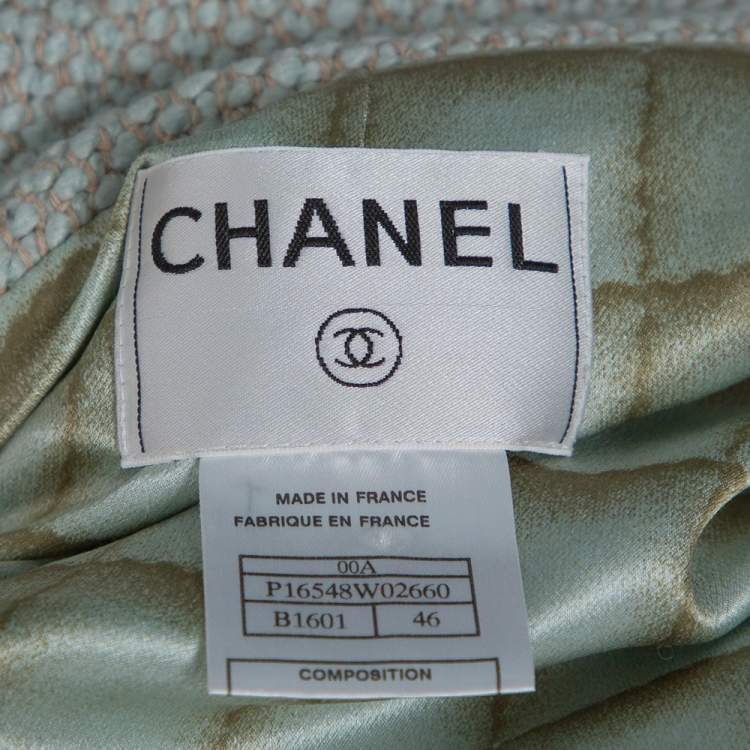 Pre Owned Chanel Vintage Mint Blue Tweed Open Front Coat XL