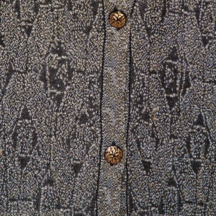 Pre Owned Chanel Black Lurex Jacquard Knit Button Front Cardigan S