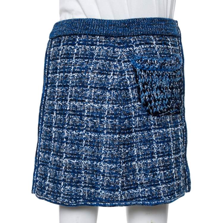مملوكة مسبقًا Chanel Blue Lurex Tweed Zip Up Mini Skirt M