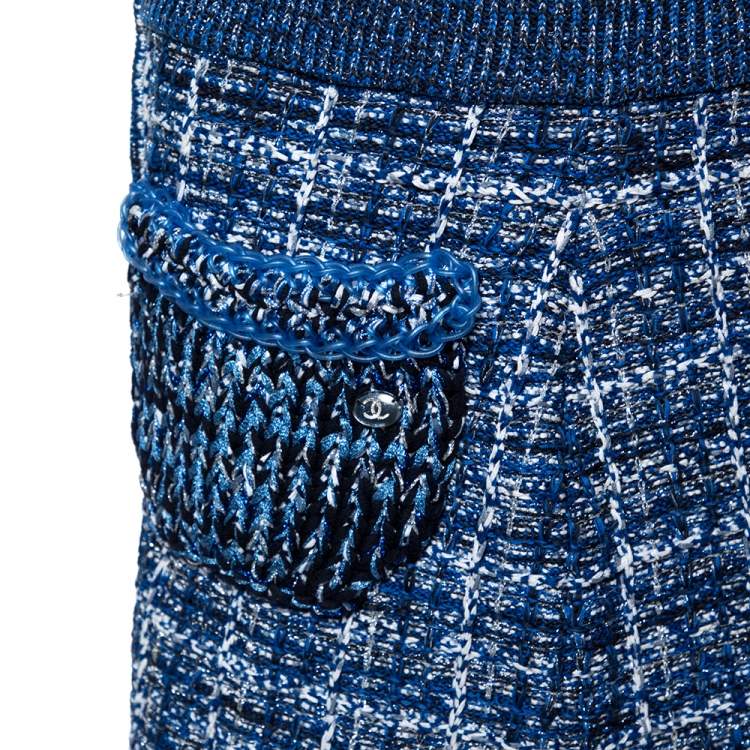 مملوكة مسبقًا Chanel Blue Lurex Tweed Zip Up Mini Skirt M