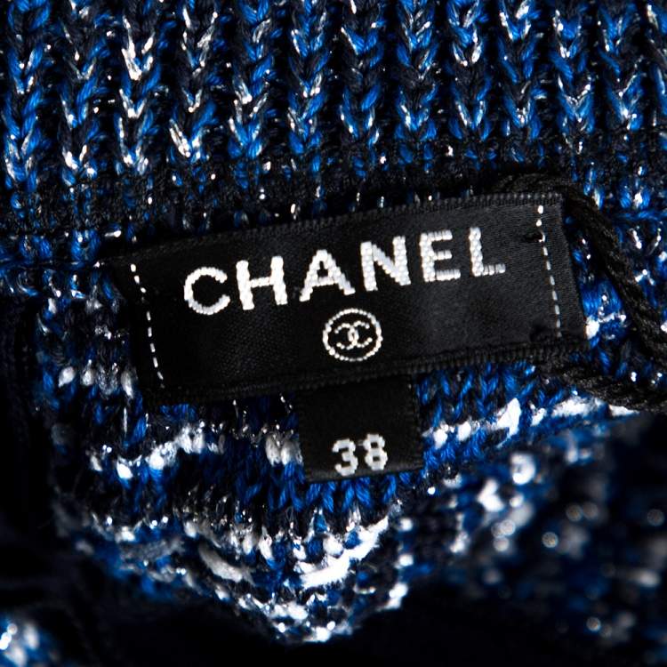 مملوكة مسبقًا Chanel Blue Lurex Tweed Zip Up Mini Skirt M