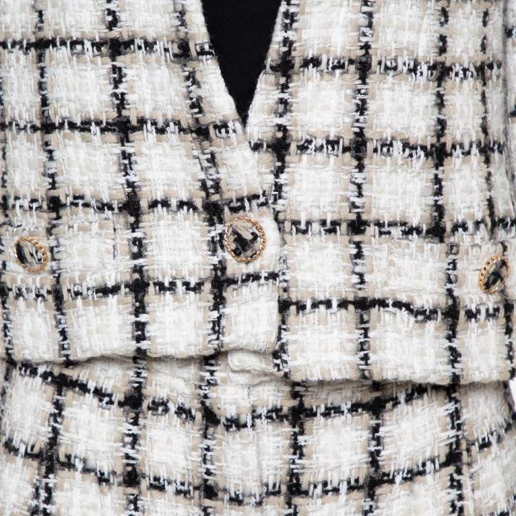 Pre Owned Chanel White Checked Tweed Wide Leg Trouser Suit M