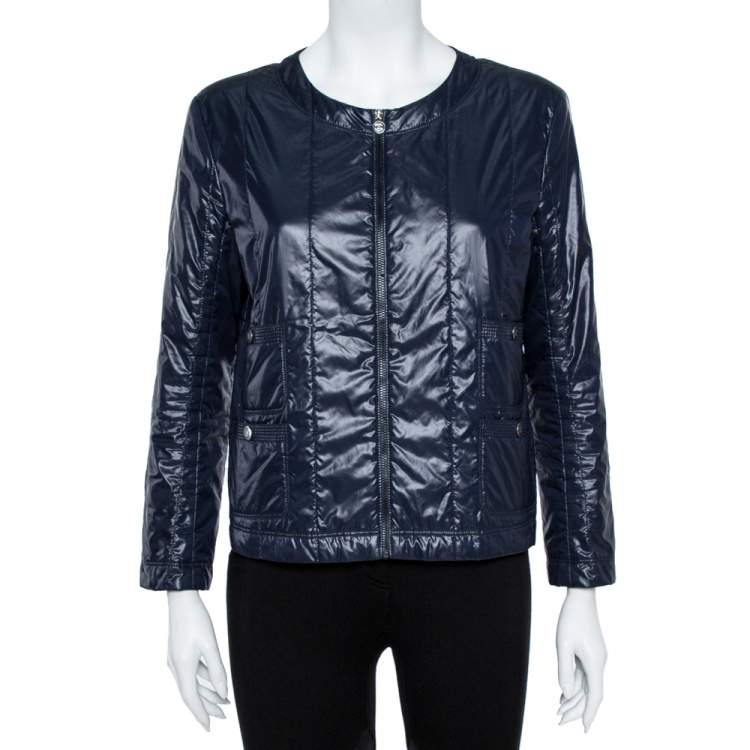 Chanel Navy Blue Quilted Zip Front Jacket L Chanel | The Luxury Closet