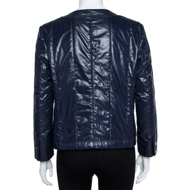 Pre Owned Chanel Navy Blue Quilted Zip Front Jacket L