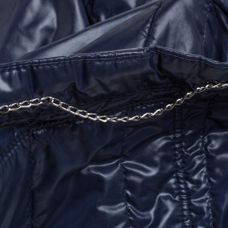 Pre Owned Chanel Navy Blue Quilted Zip Front Jacket L