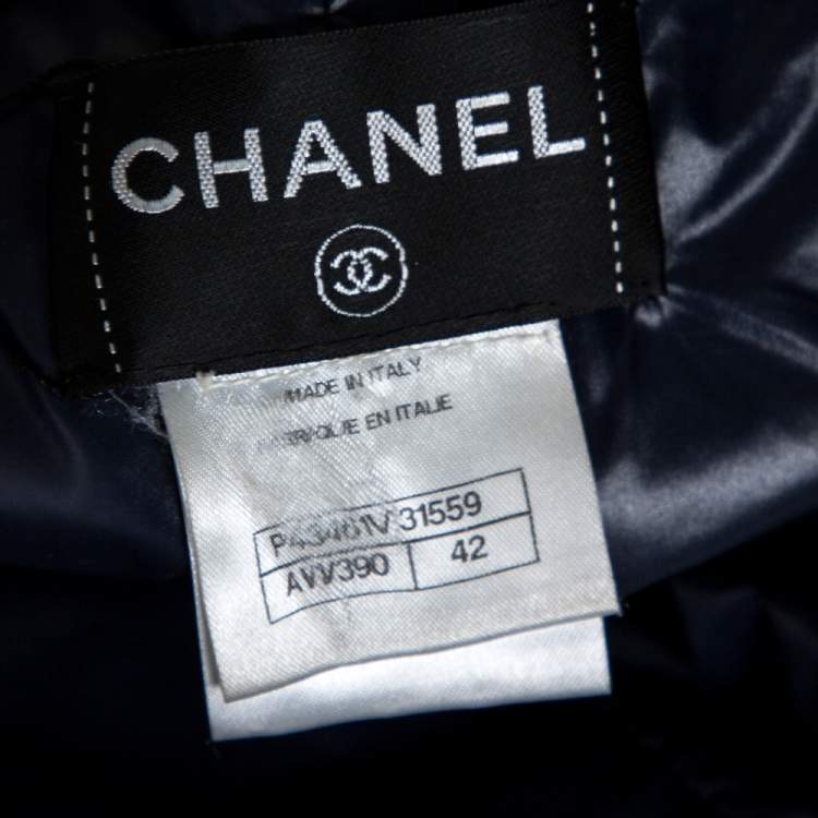 Pre Owned Chanel Navy Blue Quilted Zip Front Jacket L