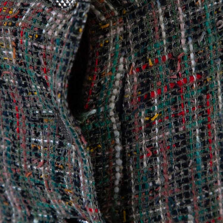 Pre Owned Chanel Green Double Breasted Tweed Midi Dress S