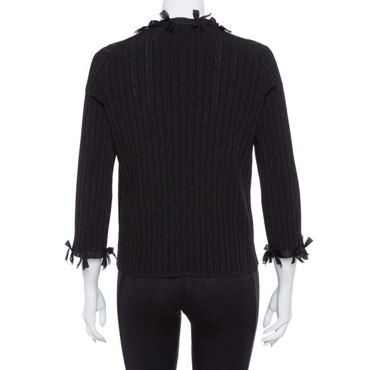 Pre Owned Chanel Black Knit & Bow Detail Cardigan L