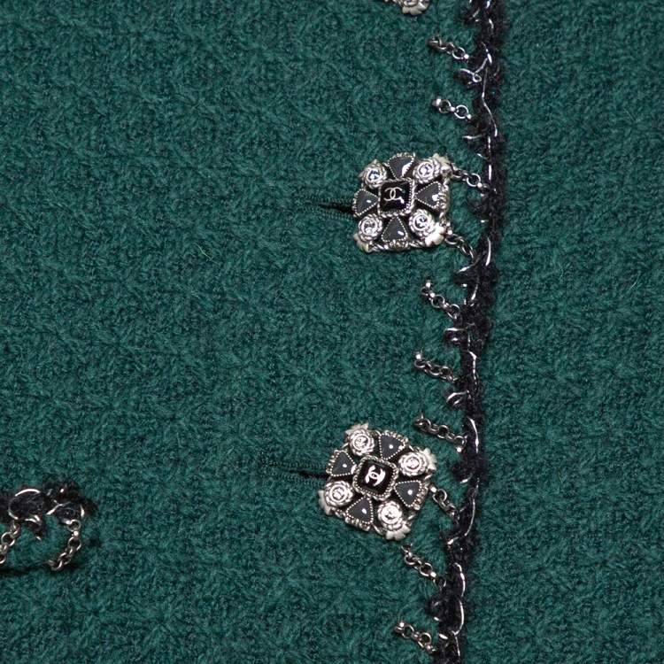 Pre Owned Chanel Green & Black Tweed Double Layer Jacket S