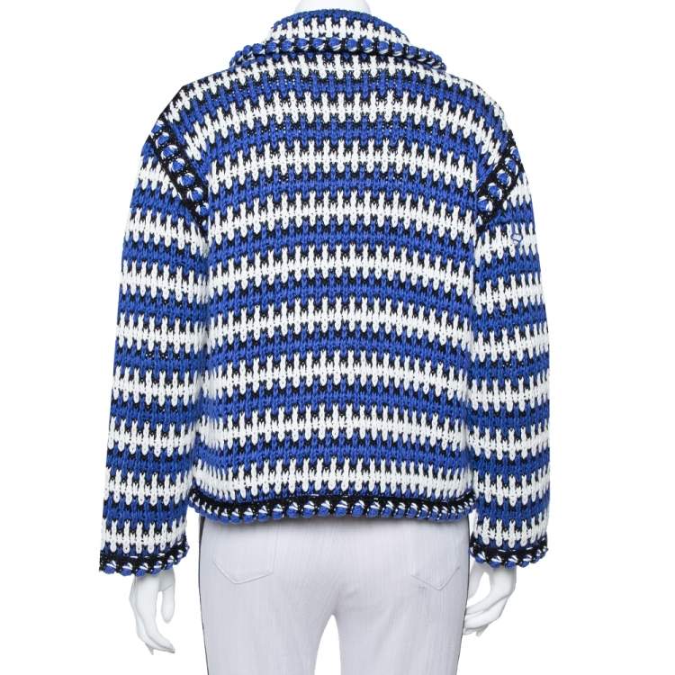 Pre Owned Chanel Multicolor Linen Knit Button Front Jacket M