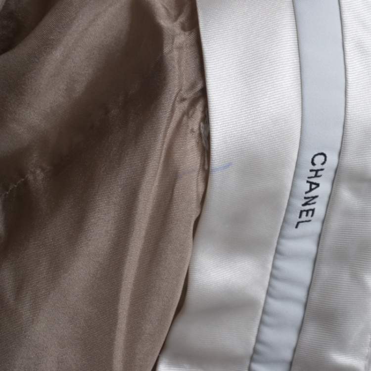 Pre Owned Chanel White Checked Tweed Wide Leg Trouser Suit M