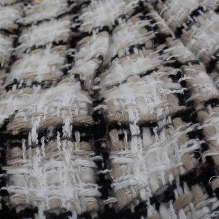 Pre Owned Chanel White Checked Tweed Wide Leg Trouser Suit M