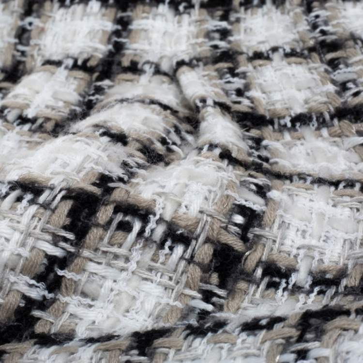 Pre Owned Chanel White Checked Tweed Wide Leg Trouser Suit M
