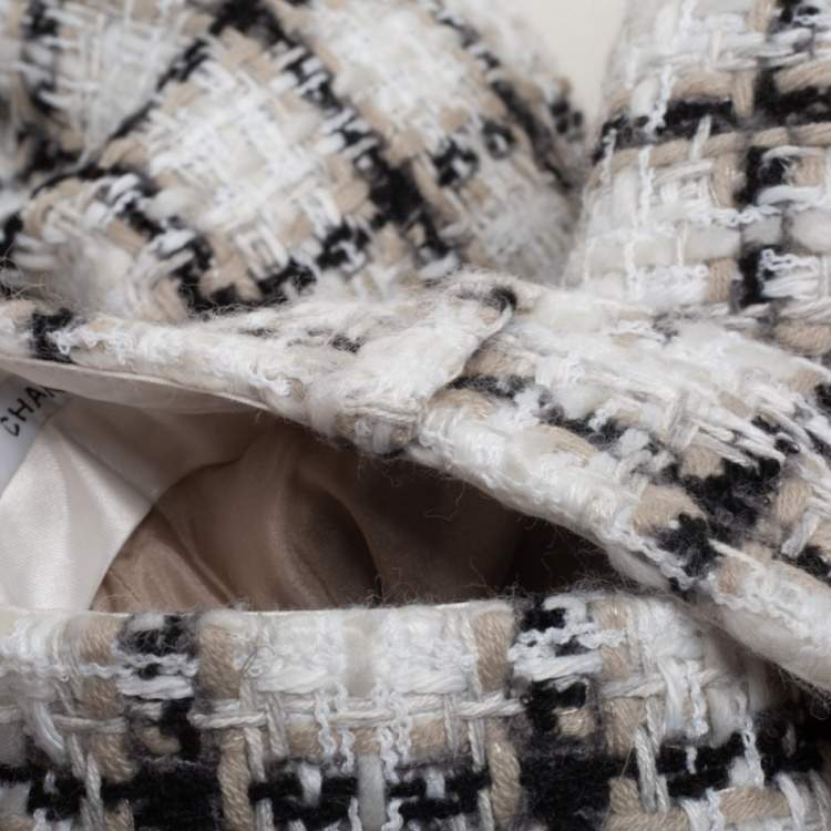Pre Owned Chanel White Checked Tweed Wide Leg Trouser Suit M
