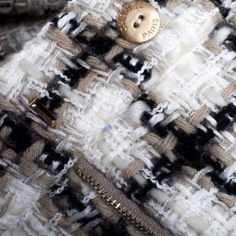 Pre Owned Chanel White Checked Tweed Wide Leg Trouser Suit M