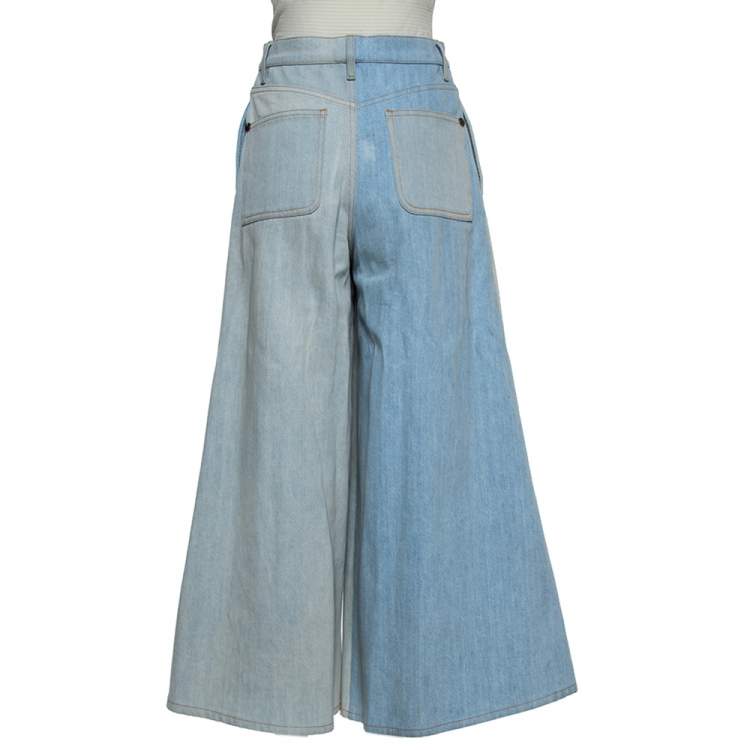Pre Owned Chanel Two-Tone Denim Cropped Wide Leg Jeans M