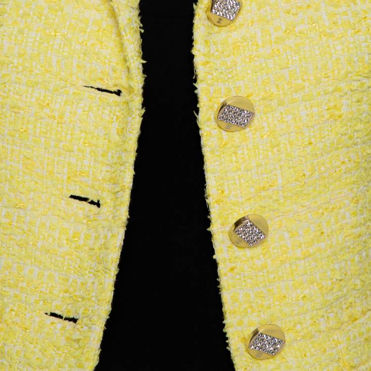 مملوكة مسبقًا Chanel Yellow Tweed Button Front Cropped Blazer S