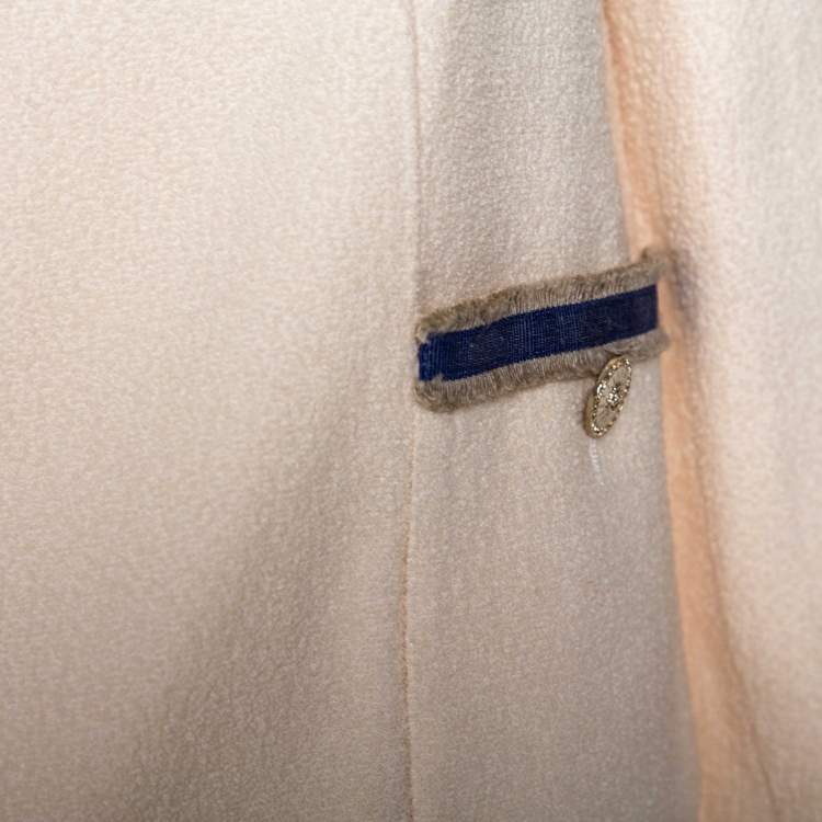 Pre Owned Chanel Cream Boucle Stand Collar Button Detail Jacket S