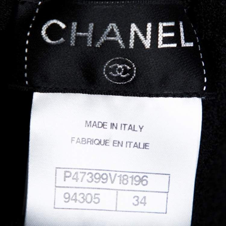 Pre Owned Chanel Black Textured Wool Plunge Neck Sleeveless Dress S