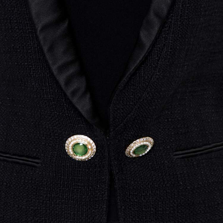 Pre Owned Chanel Black Tweed Contrast Extra Sleeve Detail Cropped Blazer M