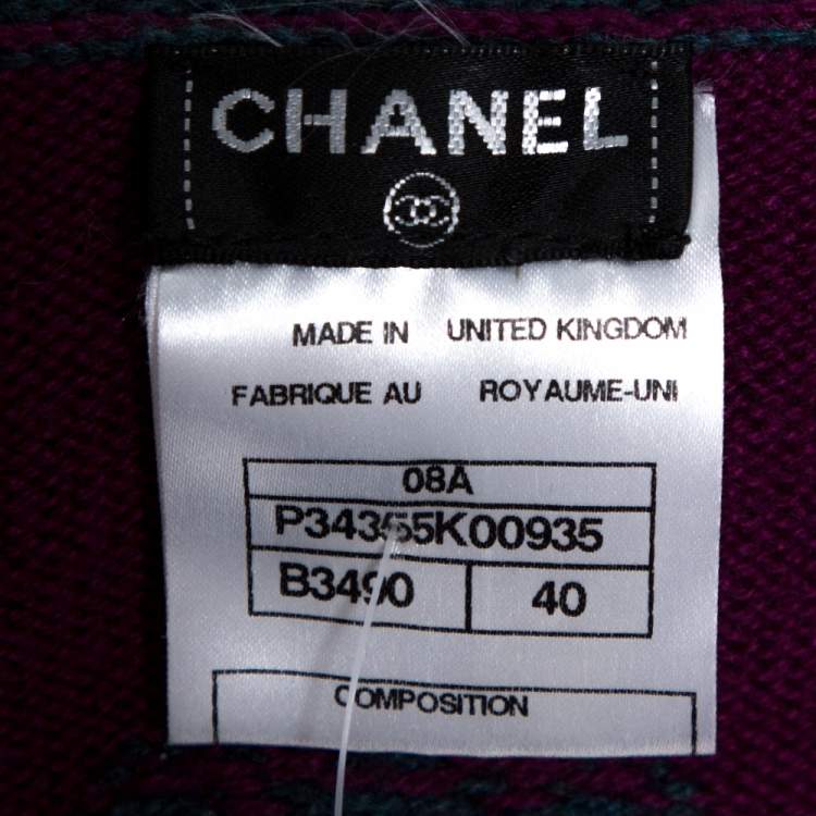Pre Owned Chanel Purple Cashmere Polka Dot & Sequin Embellished Button Front Cardigan M