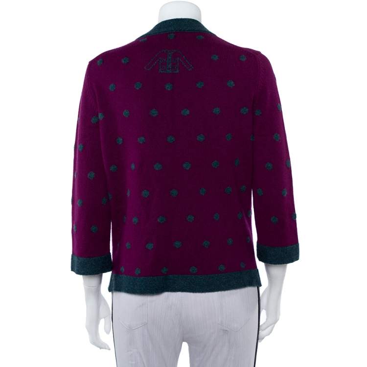 Pre Owned Chanel Purple Cashmere Polka Dot & Sequin Embellished Button Front Cardigan M