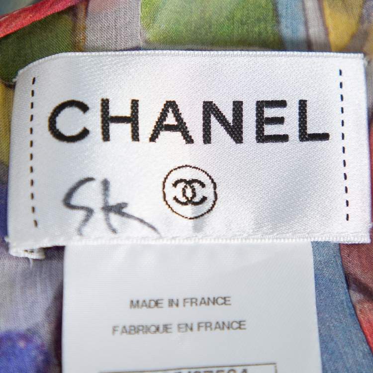 Pre Owned Chanel Multicolor Silk Pleated Detail Top L