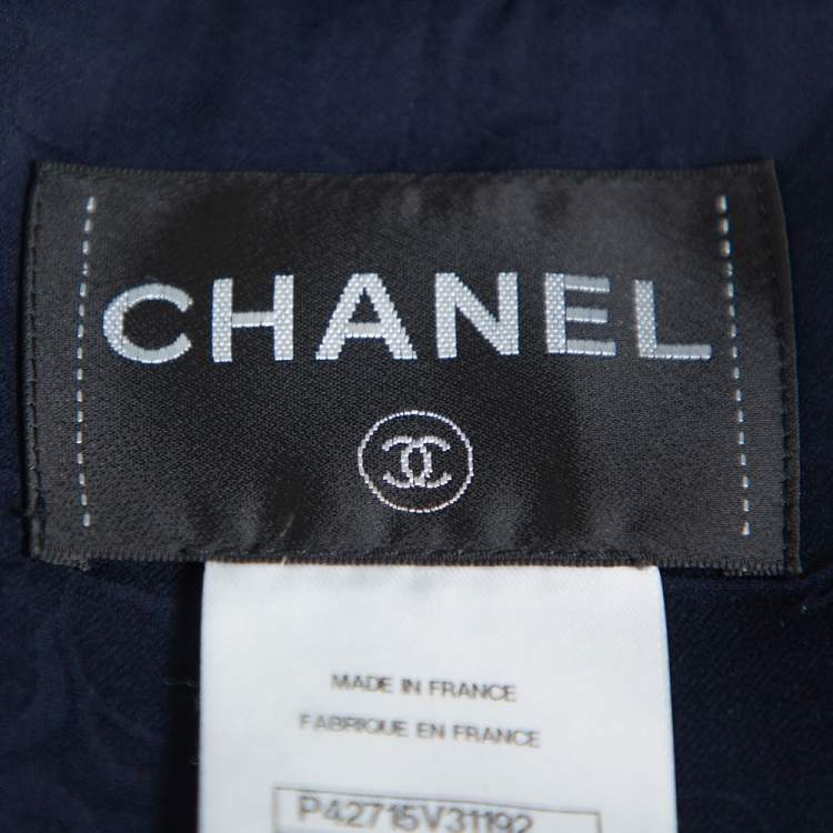 Pre Owned Chanel Navy Blue Tweed Button Front Jacket L