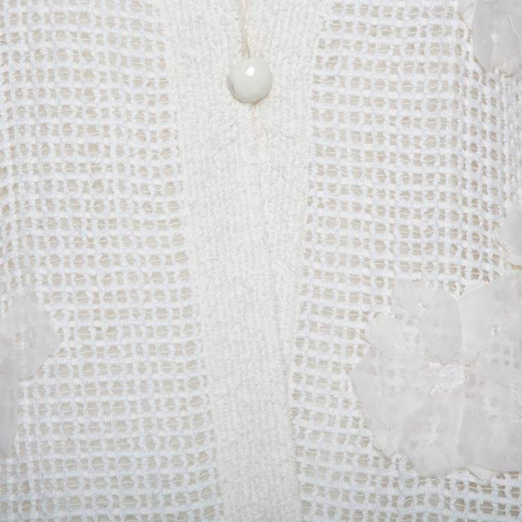 Pre Owned Chanel White Mesh Applique Detail Sleeveless Short Dress & Bell Sleeve Button Front Jacket M
