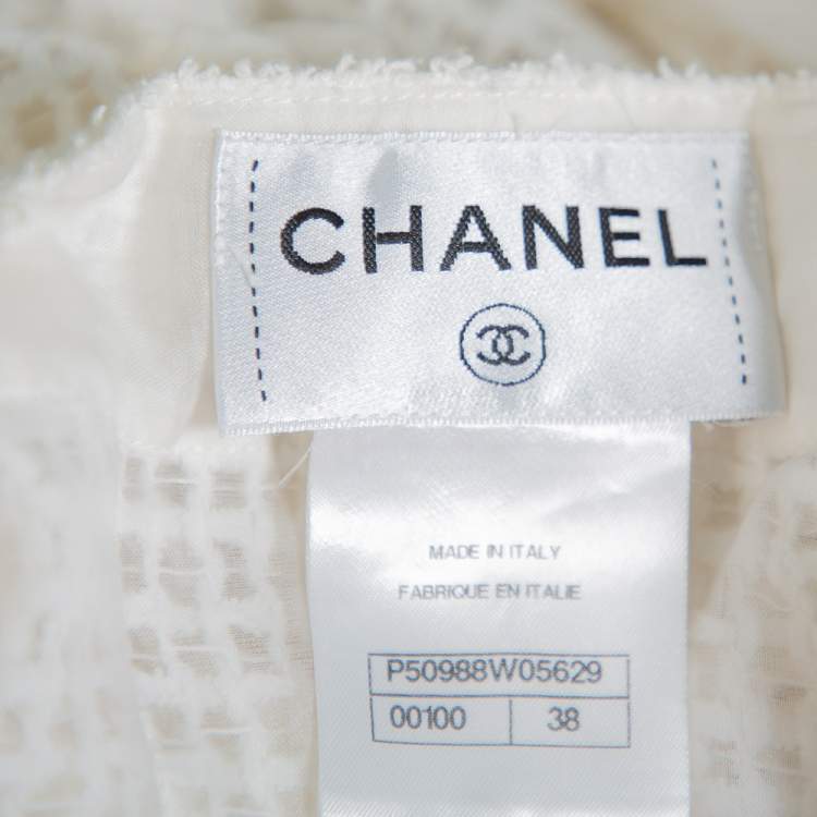Pre Owned Chanel White Mesh Applique Detail Sleeveless Short Dress & Bell Sleeve Button Front Jacket M
