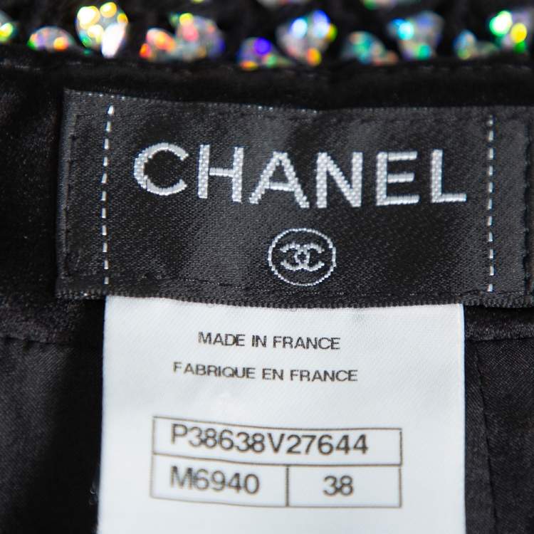 Pre Owned Chanel Black Knit Sequin Embellished Skirt M