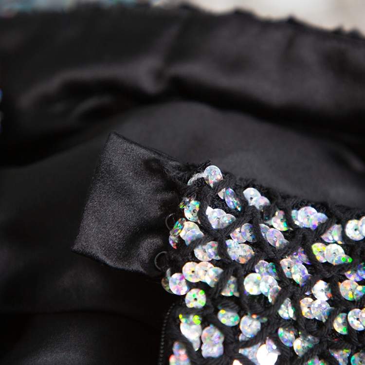 Pre Owned Chanel Black Knit Sequin Embellished Skirt M