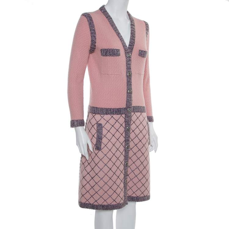 Pre Owned Chanel Pink Silk & Cashmere Button Front Midi Dress M
