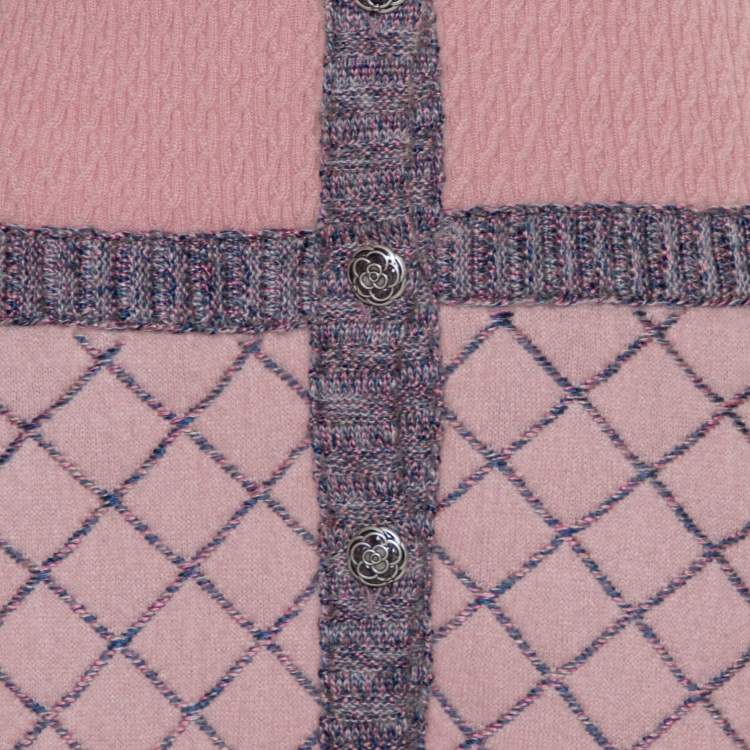 Pre Owned Chanel Pink Silk & Cashmere Button Front Midi Dress M