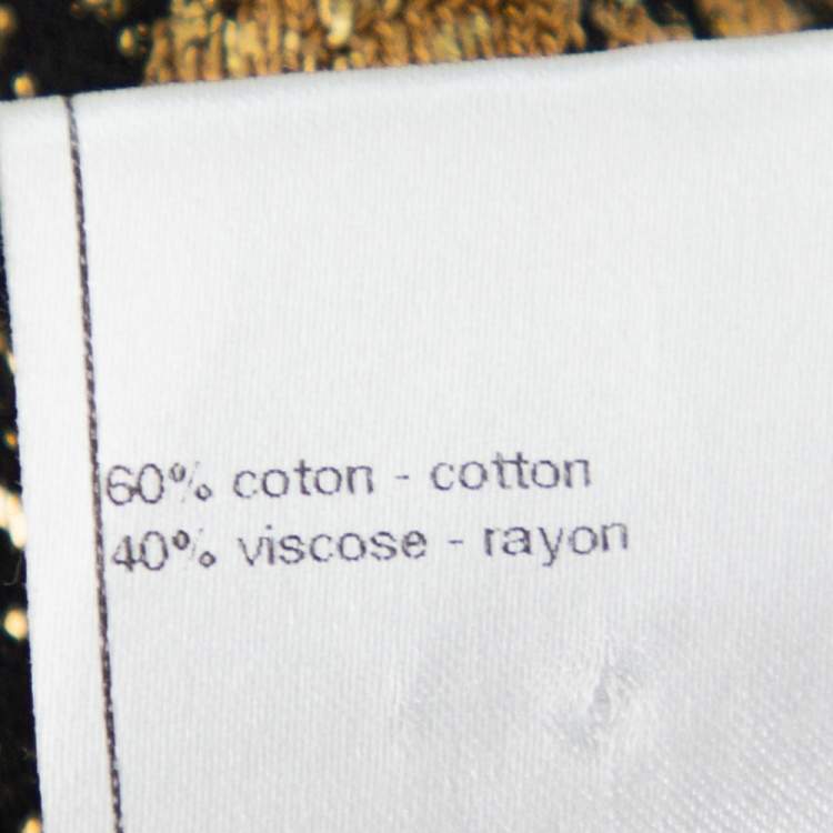 Pre Owned Chanel Black & Gold Printed Jacquard Knit Button Front Long Cardigan S