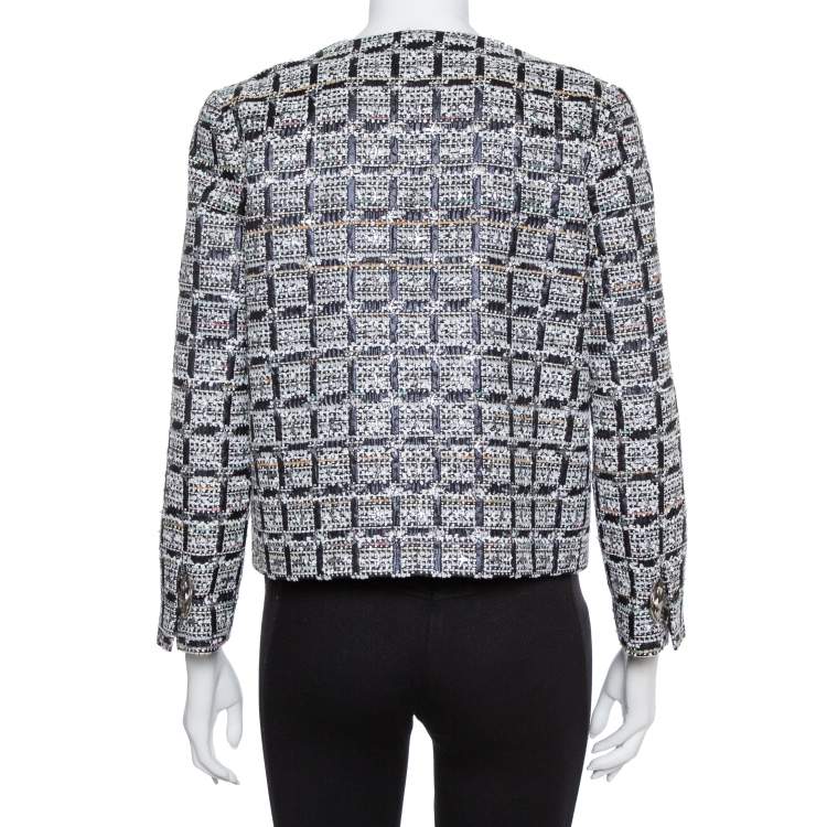 Pre Owned Chanel Black & Silver Boucle Double Breasted Jacket M