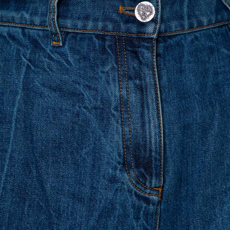 Pre Owned Chanel Navy Blue Denim Washed Out Effect Culottes M