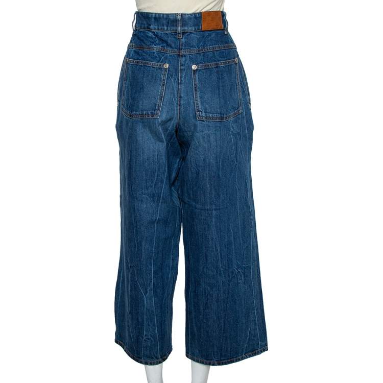 Pre Owned Chanel Navy Blue Denim Washed Out Effect Culottes M