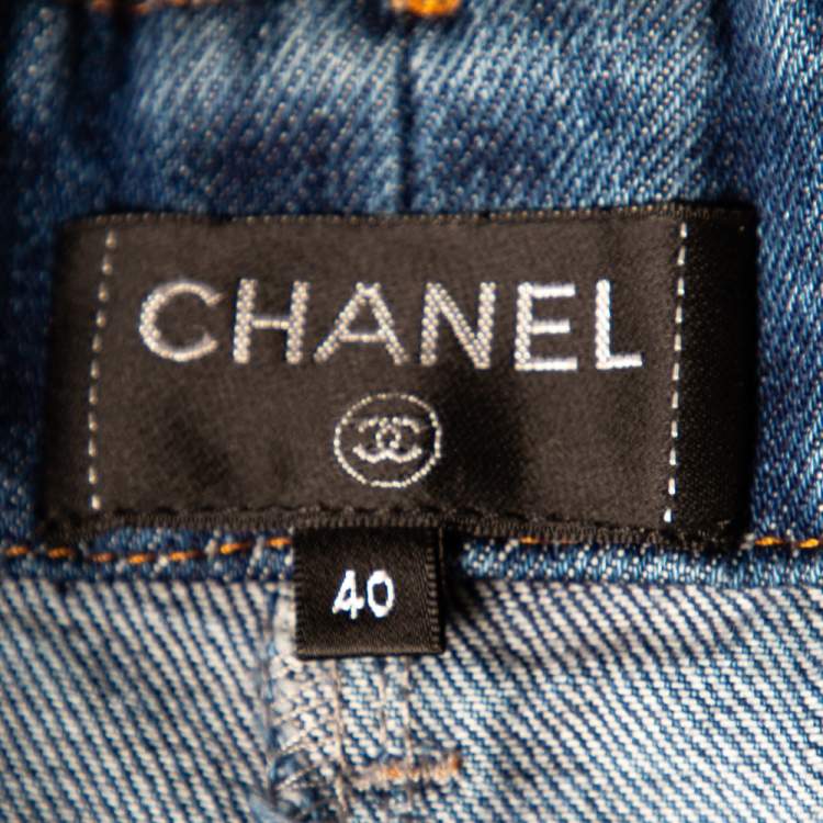 Pre Owned Chanel Navy Blue Denim Washed Out Effect Culottes M