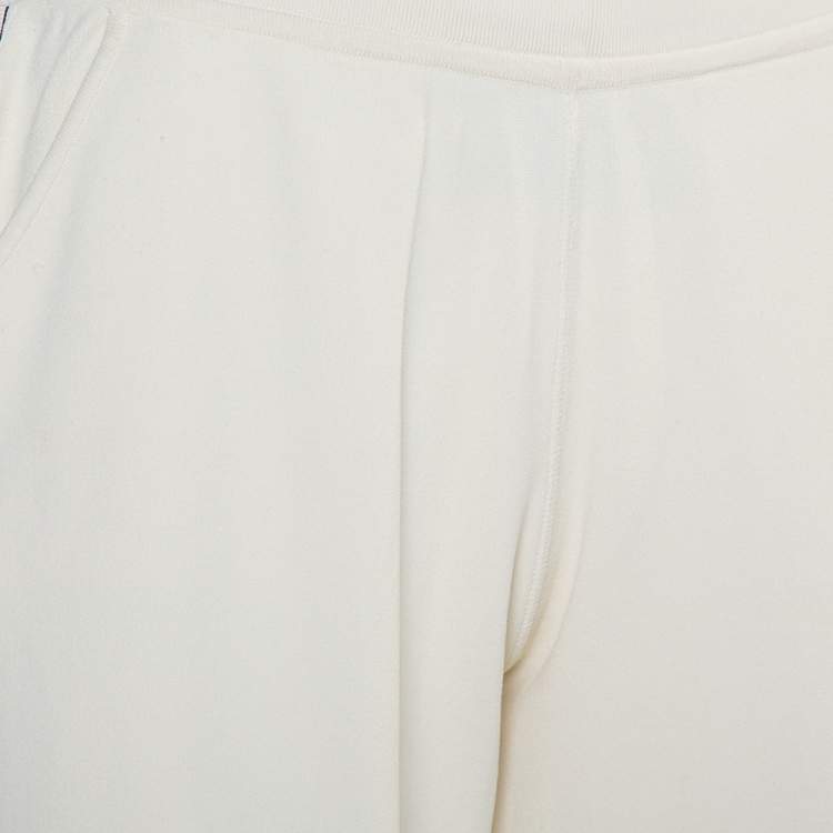 Pre Owned Chanel Cream Knit Side Stripe Detail Wide Leg Trousers M